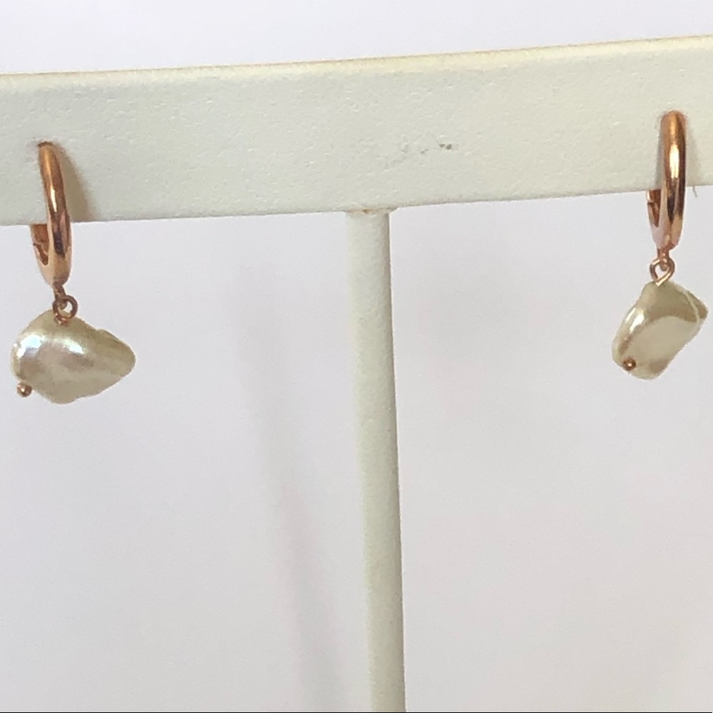 925 Silver pearl hoop earrings 14k rose gold plated